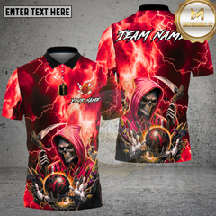 Maxcorners Bowling Grim Reaper Lightning Skull Power Style Multi Options Personalized Name, Team Name Unisex 3D Shirt (4 Colors)