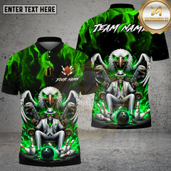 Maxcorners Bowling Skull Mafia Eagle Bowling Strike Style Multi Options Personalized Name, Team Name Unisex 3D Shirt (4 Colors)