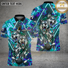 Maxcorners Bowling Triple Wolf Fire Strike Neon Fantasy Style Multi Options Personalized Name, Team Name Unisex 3D Shirt (4 Colors)