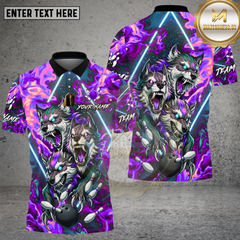 Maxcorners Bowling Triple Wolf Fire Strike Neon Fantasy Style Multi Options Personalized Name, Team Name Unisex 3D Shirt (4 Colors)