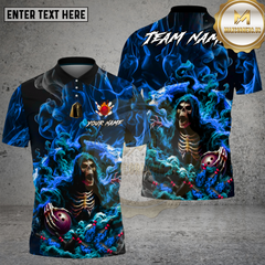 Maxcorners Bowling Grim Reaper Smoke Multi Options Personalized Name, Team Name Unisex 3D Shirt (4 Colors)