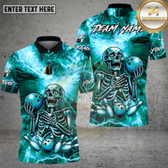 Maxcorners Bowling Electric Gold Lightning Skeleton Art Multi Options Personalized Name, Team Name Unisex 3D Shirt (4 Colors)