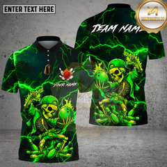 Maxcorners Bowling Neon Green Lightning Skeleton Street Art Multi Options Personalized Name, Team Name Unisex 3D Shirt (4 Colors)