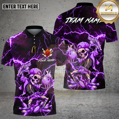 Maxcorners Bowling Neon Green Lightning Skeleton Street Art Multi Options Personalized Name, Team Name Unisex 3D Shirt (4 Colors)