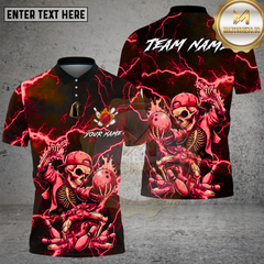 Maxcorners Bowling Neon Green Lightning Skeleton Street Art Multi Options Personalized Name, Team Name Unisex 3D Shirt (4 Colors)