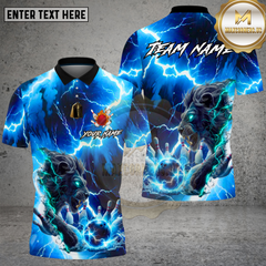 Maxcorners Bowling Thunder Lightning Blue Lion Beast Multi Options Personalized Name, Team Name Unisex 3D Shirt (4 Colors)