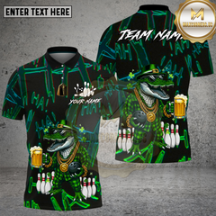 Maxcorners Bowling Lucky Irish Crocodile Beer Multi Options Personalized Name, Team Name Unisex 3D Shirt (4 Colors)