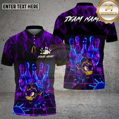 Maxcorners Bowling Neon Cyber Bowling Pins & Electric Ball Art Multi Options Personalized Name, Team Name Unisex 3D Shirt (4 Colors)