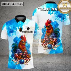 Maxcorners Bowling Patriotic Rooster Zen Style Multi Options Personalized Name, Team Name Unisex 3D Shirt (4 Colors)