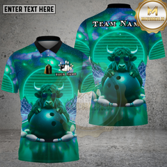 Maxcorners Bowling Neon Bull Retro Wave Multi Options Personalized Name, Team Name Unisex 3D Shirt (4 Colors)