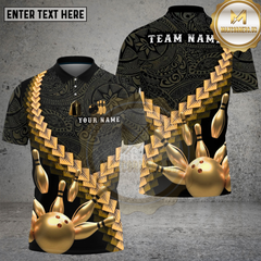 Maxcorners Bowling Golden Strike Chevron Style Multi Options Personalized Name, Team Name Unisex 3D Shirt (4 Colors)