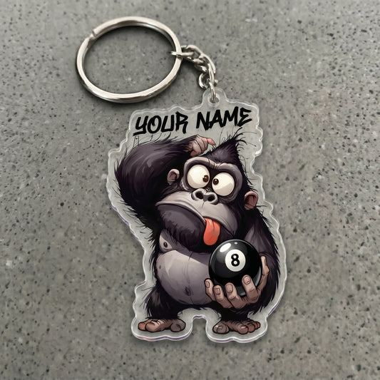 Maxcorners Funny Gorilla 8 Ball Cartoon Style Multicolor Options Personalized Name, Your Name 3D Keychain