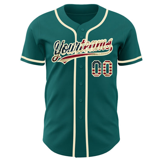 Maxcorners Custom Brown Vintage USA Flag-Cream Premium Baseball Jersey LM0210