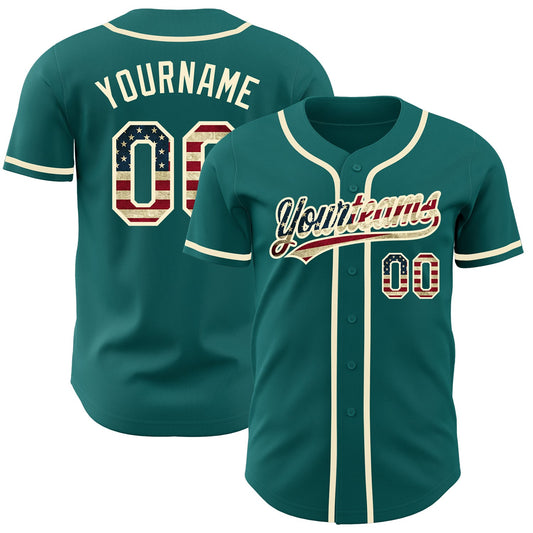Maxcorners Custom Brown Vintage USA Flag-Cream Premium Baseball Jersey LM0210