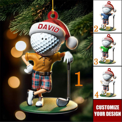 Maxcorners Custom Name Golf Santa Acrylic Ornament, Xmas Ornament, Golf Keychain, Christmas Golf Gift
