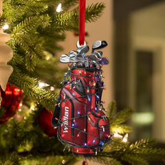 Maxcorners Custom Name Golf Backpack Lights Print Christmas Acrylic Ornament, Golf Lover Gift, Christmas Golf Gift