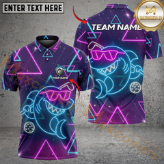 Maxcorners Neon Shark Golf Polo Funny Golf Polo Shirt, Custom Name & Team Name Golf 3D Shirts