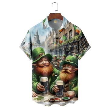 Maxcorners St. Patrick's Day Funny Gnome Beer Hawaiian Golf Shirt, Shamrock Golf Shirts, Men's Golf Shirt