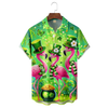 Maxcorners St. Patrick's Day Four Leaf Clover Flamingo Hawaiian Golf Shirt, Funny Flamingo Men's Golf Shirt