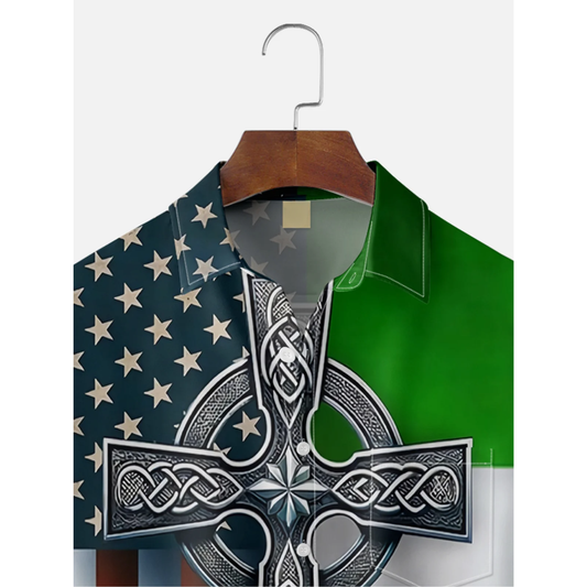 Maxcorners St. Patrick's Day Irish Flag Hawaiian Golf Shirt, Men's Golf Shirt, St. Paddy's Day Shirt