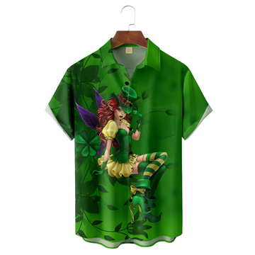 Maxcorners Green St. Patrick's Day Lucky Clover Beauty Hawaiian Golf Shirt, Men's Golf Shirt, Tropical Vibe Golf Polo Shirts