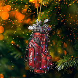 Maxcorners Custom Name Golf Backpack Lights Print Christmas Acrylic Ornament, Golf Lover Gift, Christmas Golf Gift