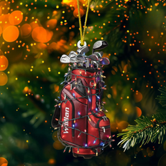 Maxcorners Custom Name Golf Backpack Lights Print Christmas Acrylic Ornament, Golf Lover Gift, Christmas Golf Gift