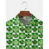 Maxcorners Green St. Patrick's Day Lucky Clover Lucky Grid Hawaiian Golf Shirt, St Paddy's Day Tropical Vibe Men's Golf Shirt