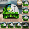 Maxcorners Fishing Water Green Flame Multi Options Personalized Name 3D Cap (12 Fish Species)