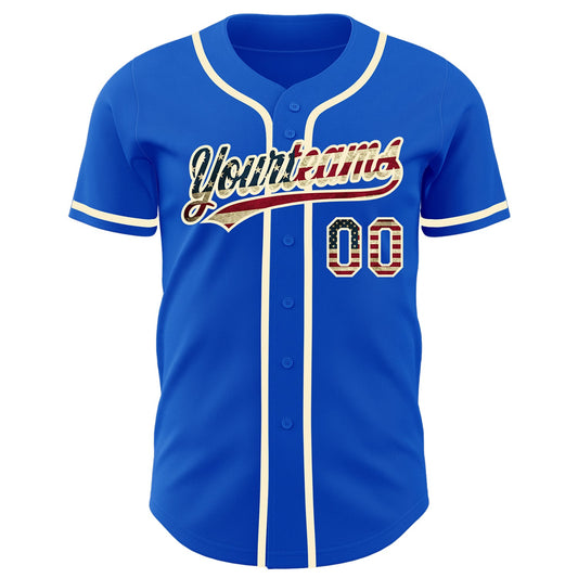 Maxcorners Custom Electric Blue Vintage USA Flag-Cream Premium Baseball Jersey LM0210