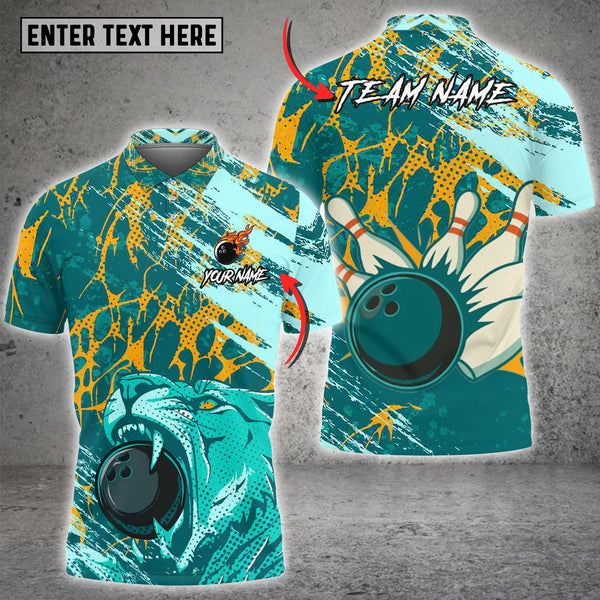 Maxcorners Grunge Splash Tiger Bowling Vector Art Multioptions Customized Name, Team Name 3D Shirt (4 Colors)