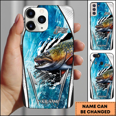 Maxcorners Trout Fishing Modern Water Art Fishing Makes Me Happy Personalized Name Phone Case