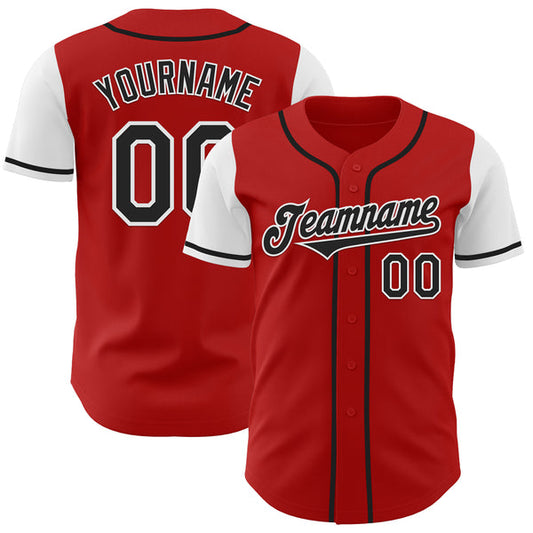 Maxcorners Custom Red Black-White Authentic Two Tone Baseball Jersey LM0609