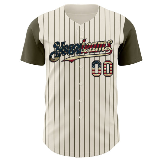Maxcorners Custom Camo Vintage USA Flag-Cream 3D Woodland Camo Premium Salute To Service Baseball Jersey LM0210
