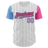 Maxcorners Custom White Black Pinstripe Light Blue-Pink Authentic Two Tone Baseball Jersey LM2605