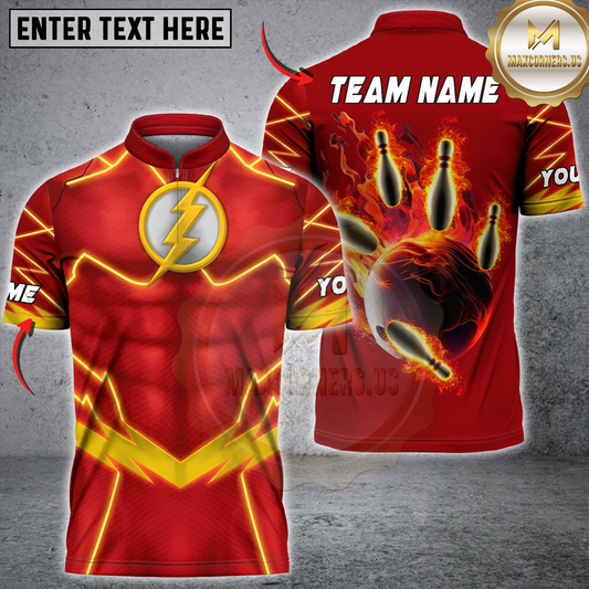 Maxcorners Bowling Flash Lightning Speed Flaming Strike Personalized Name 3D Unisex Shirt