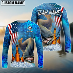 Maxcorners Catfish Fishing Beer Usa Flag Personalized Name, Team Name 3D Long Sleeve Shirt