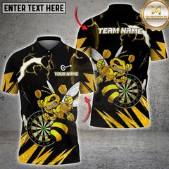Maxcorners Personalized Name Dart Polo Shirt, Yellow Hornet Power With Thunder Dartboard Design ,Custom Team Shirt for Men, Gift for Darts Players