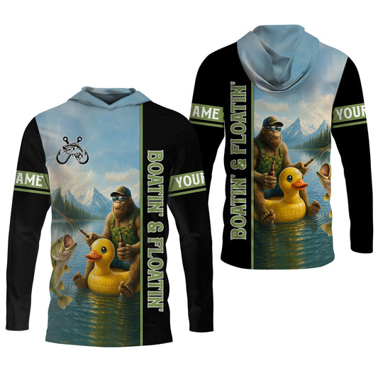 Maxcorners Boatin And Floatin, Bigfoot Fishing Shirt, UPF Fishing Shirts, Men Long Sleeve Shirt, Mens Casual Shirts