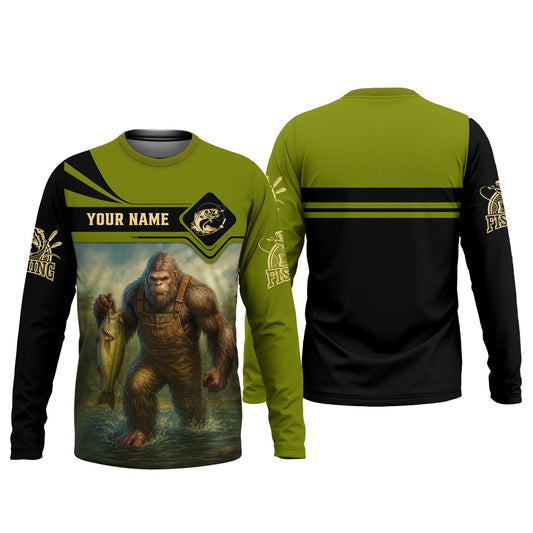 Maxcorners Bigfoot Fishing, SPF Long Sleeve Shirts, Funny Fishing Shirt, Presents For Fishermen, Bass Fishing