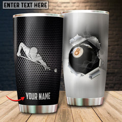 Maxcorners Black Grey 8 Ball Billiard Personalized Name Tumbler