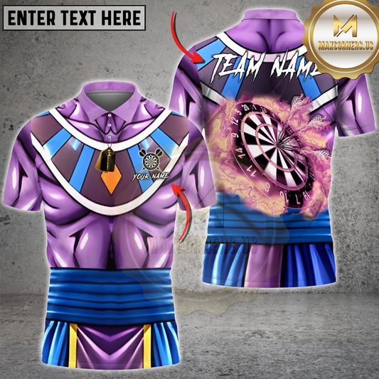 Maxcorners Darts Anime Purple God Armor Muscle Costume Flaming Dartboard Bullseye Personalized Name 3D Unisex Shirt
