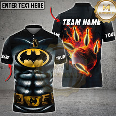 Maxcorners Bowling Batman Dark Knight Armor Flaming Strike Personalized Name 3D Unisex Shirt
