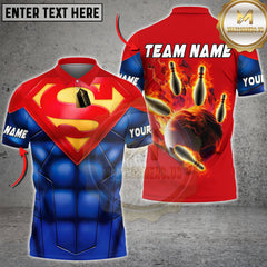 Maxcorners Bowling Superman Hero Armor Flaming Strike Personalized Name 3D Unisex Shirt
