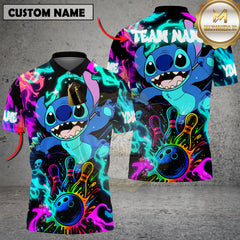 Maxcorners Bowling Stitch Neon Flames Personalized Name, Team Name 3D Shirt For Brittany