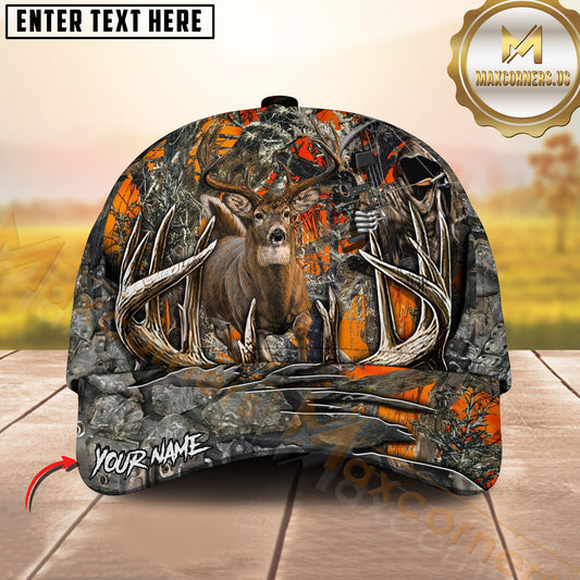 Maxcorners s Deer Hunting Antler Border Bow Hunter Camo Personalized Name 3D Cap (4 Colors)