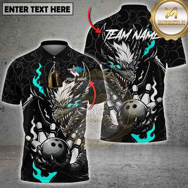 Maxcorners Black Dragon Bowling Ball Strike Power Multioptions Personalized Name, Team Name Unisex 3D Shirt