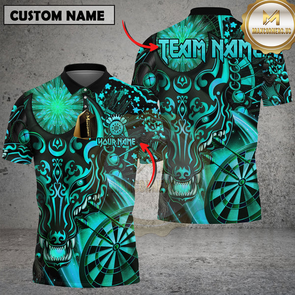 Maxcorners Darts Shirt Golden Wolf Dartboard Glow Multioptions Personalized Name, Team Name Unisex 3D Shirt (4 Colors)