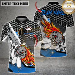 Maxcorners Bowling Shirt Flaming Bowling Ball Honeycomb Pattern Red Black Design Multi Options Personalized Name, Team Name 3D Shirt