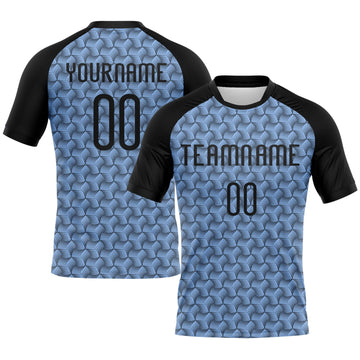 Maxcorners Custom Light Blue Black-White Geometric Shape Pro Sublimation Volleyball Uniform Jersey LM2605